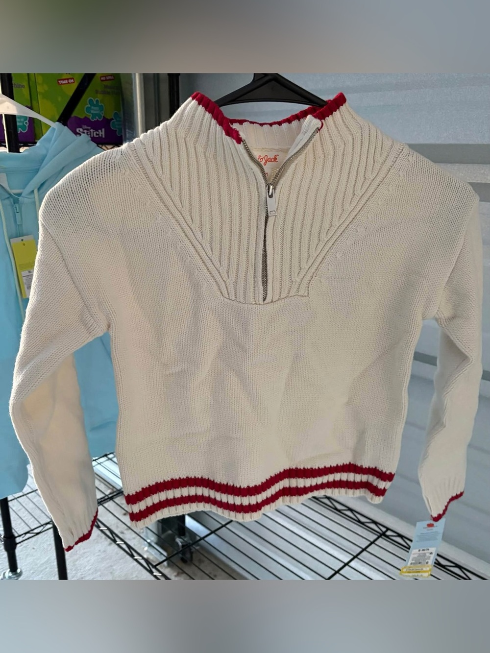 Cat & Jack Cream Quarter-Zip Sweater with Red Trim
